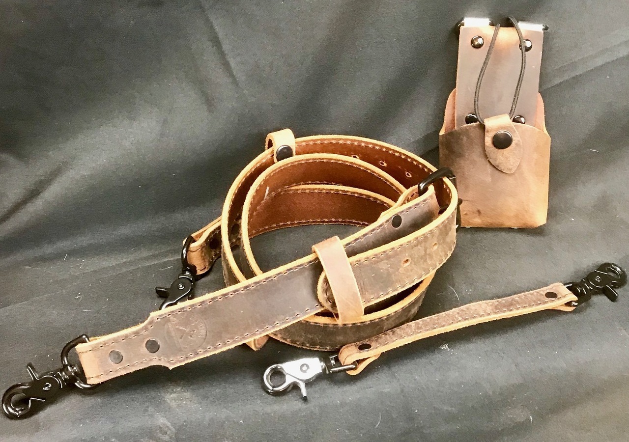 Rustic Smoke Leather Firefighter Radio Strap with Holster
