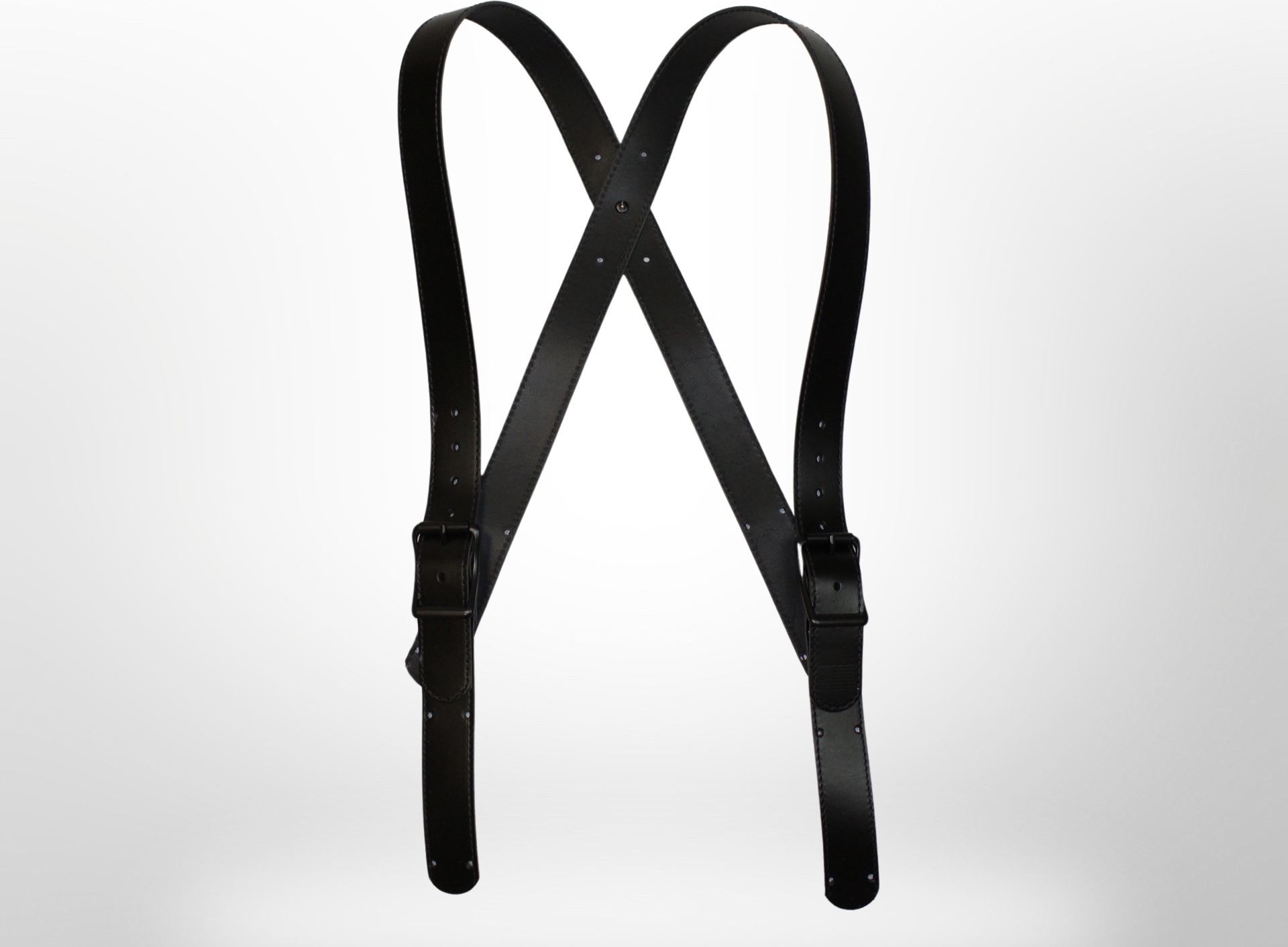 Soot Black Leather X-Back Suspenders for Firefighters by