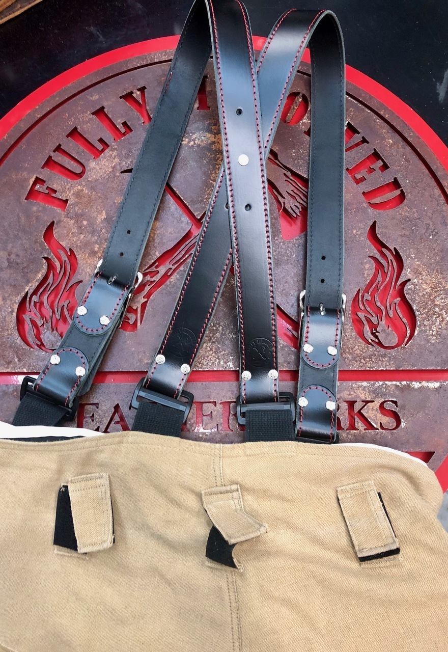 Black Leather XBack Suspenders for Firefighters by Fully Involved