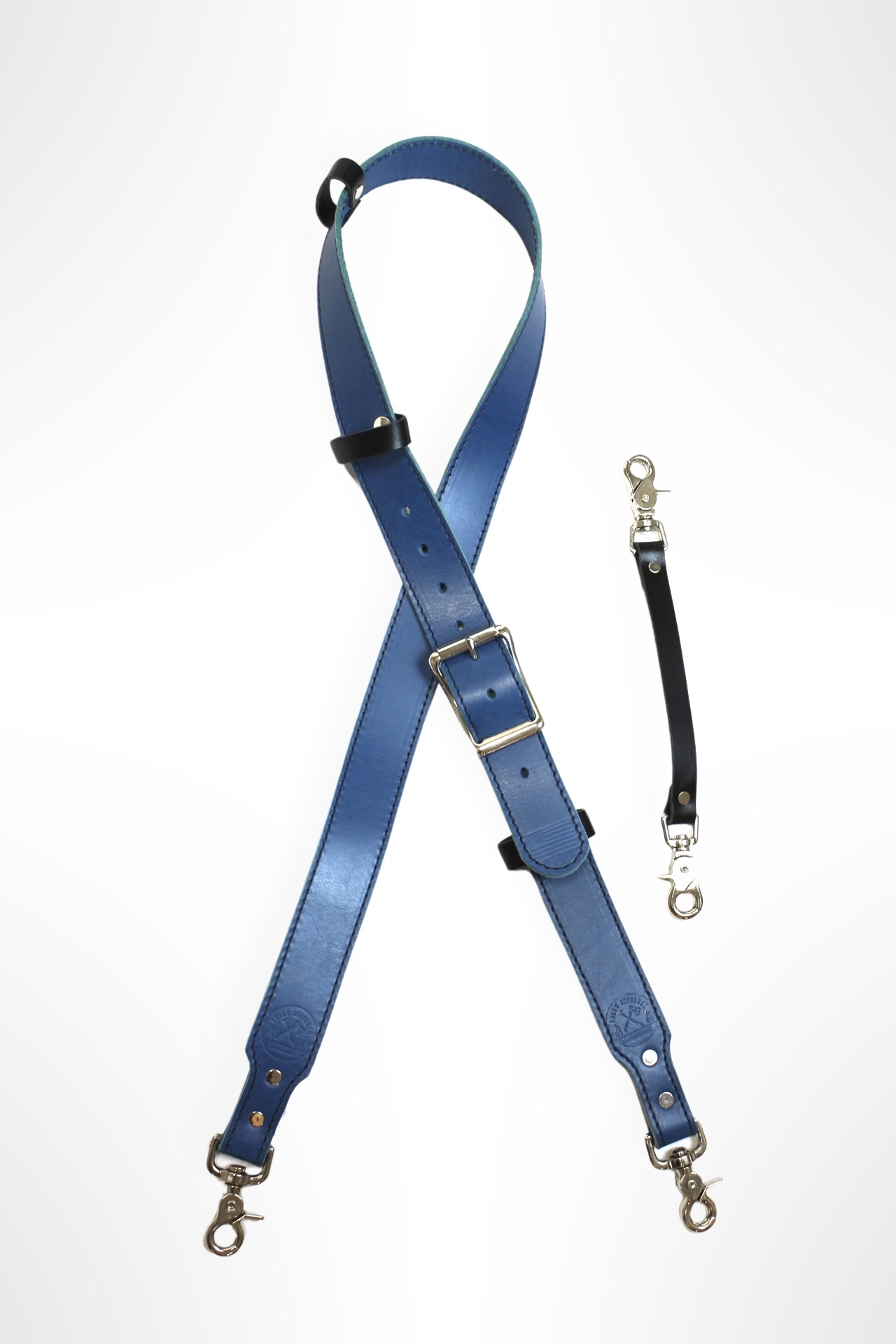 Blue Leather Firefighter Radio Strap with Holster
