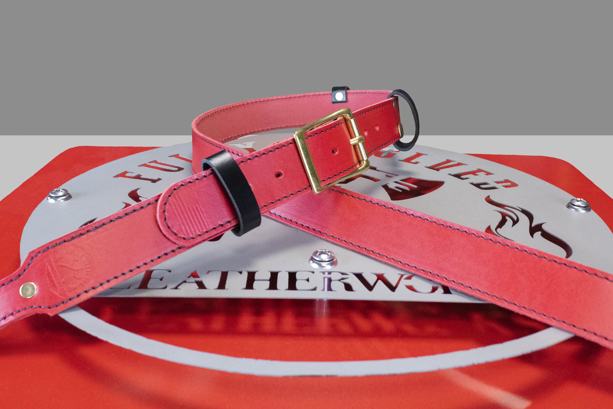 Red Leather Firefighter Radio Strap with Holster