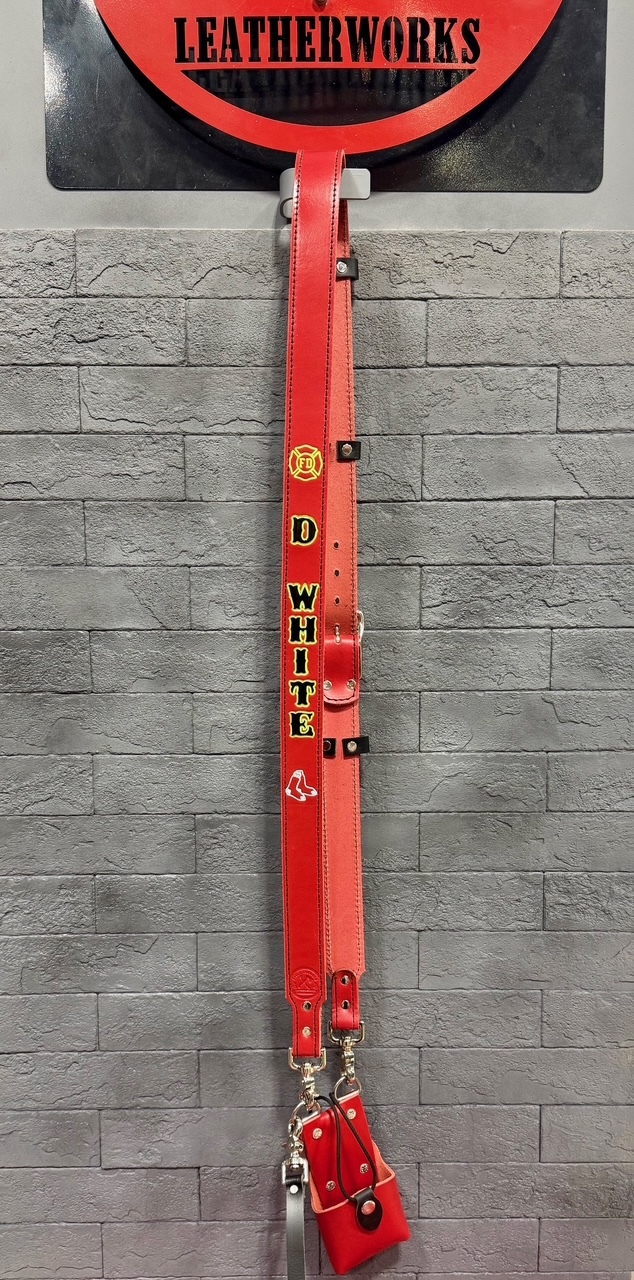 Red Custom Leather Firefighter Radio Strap with Holster