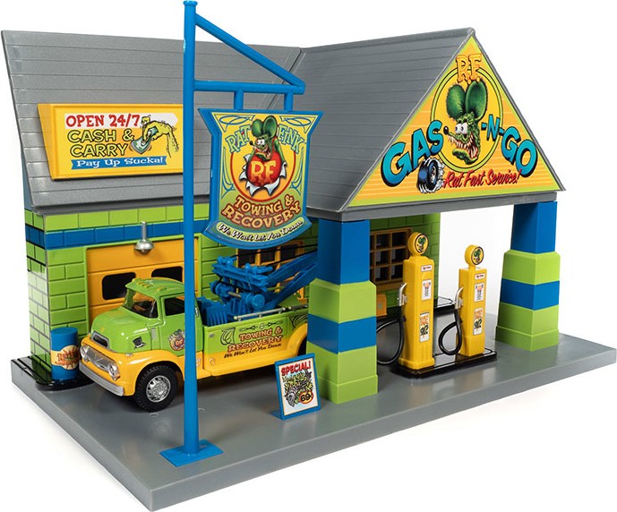 オートワールド 1:32 ラットフィンク・ガレージ Rat Fink Garage with Tow Truck Set 1:32 by Auto World