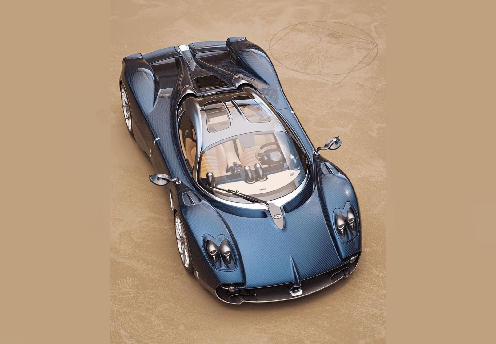 Pagani Utopia carbon fiber blue with Display Case in 1:18