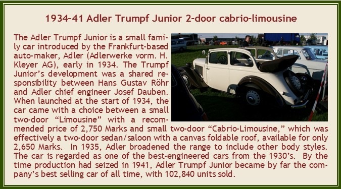 1934-41 Adler Trumpf Junior Cabrio-limousine beige-marron 1/43 résine tout monté
