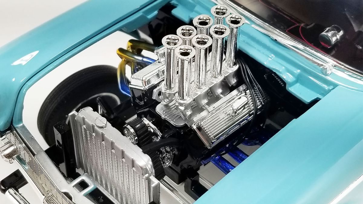 1957 Chevrolet Bel Air Gasser Larkspur Blue in 118 scale by Acme Diecast