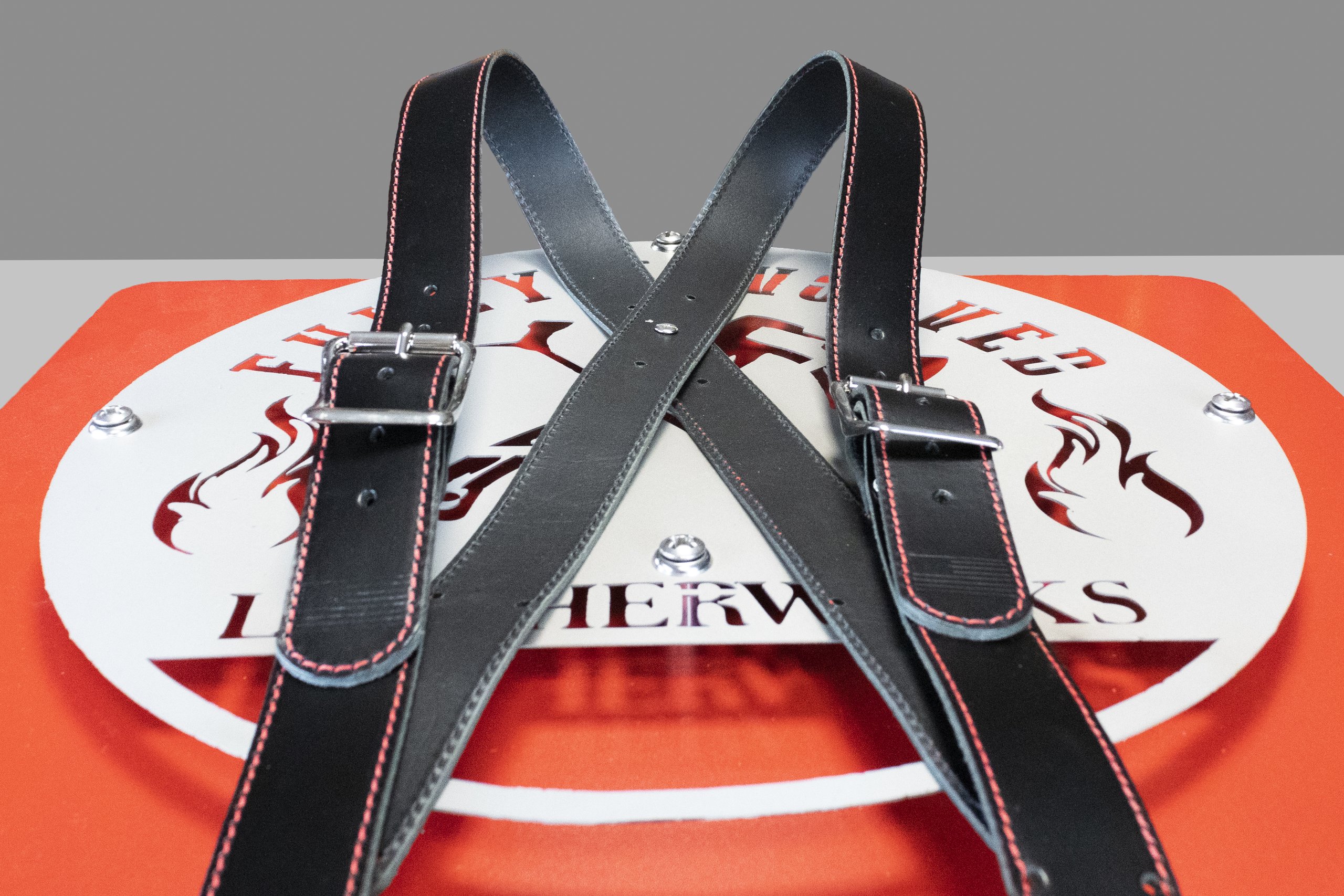 Black Leather X-Back Suspenders for Firefighters by Fully Involved