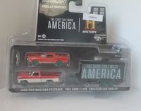 1967 Ford F-100 with 1965 Ford Mustang Fastback in Enclosed Car Hauler *RARE GREEN WHEELS in 1:64 scale by Greenlight