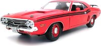 1970 Dodge Challenger R/T in Bright Red with Black Stripes and Dog Dish Wheels in 1:18 scale