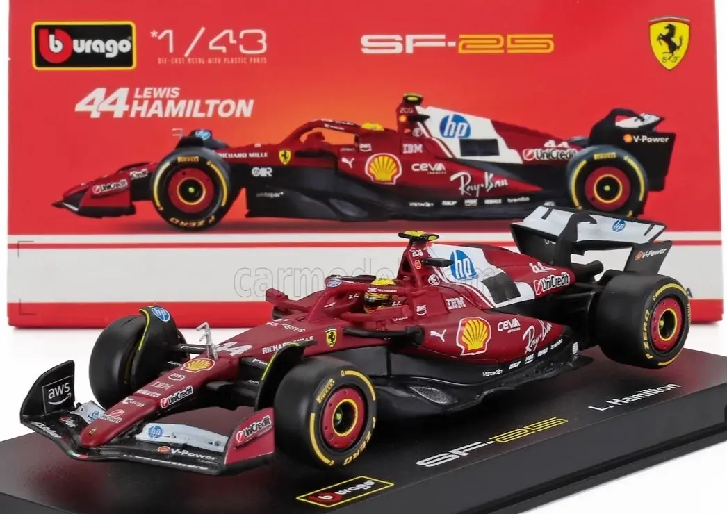 2025 LEWIS HAMILTON FERRARI #44 WITH PILOT AND SHOWCASE in 1:43 scale ...