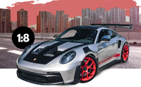 2022 Porsche 911 (992.1) GT3 RS Silver in 1:8 scale Showcase Included